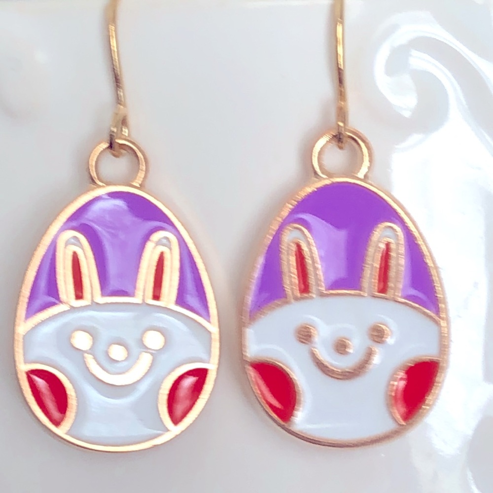 New Easter Egg Bunny Rabbit Cute Fun Enamel Hand Crafted Dangle Drop Earrings